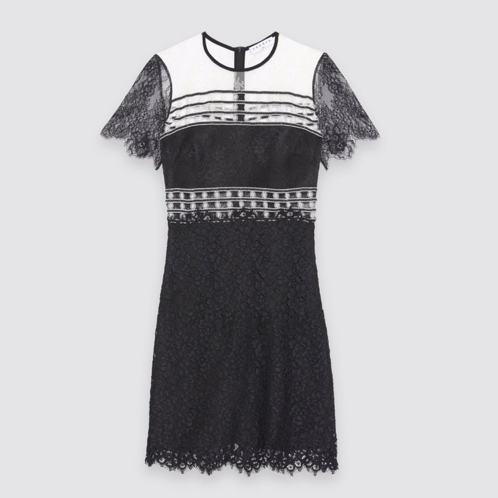SANDRO Black and white lace dress